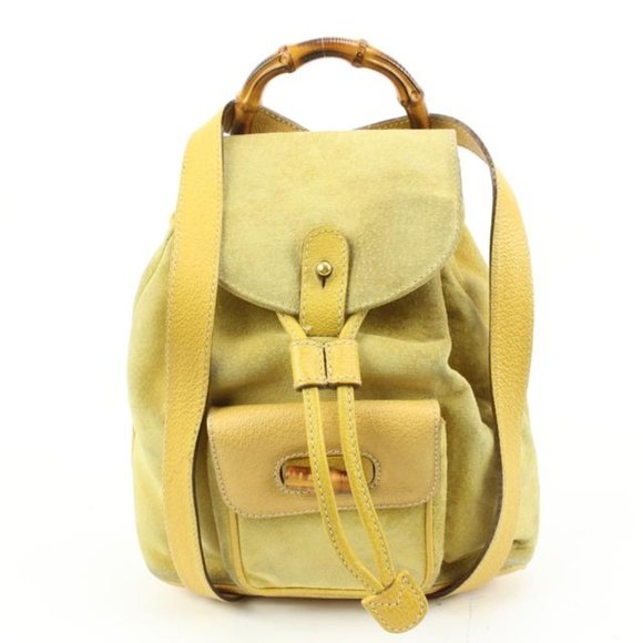 Gucci Yellow Suede Mini Bamboo Backpack 54gz421s - Picture 1 of 12